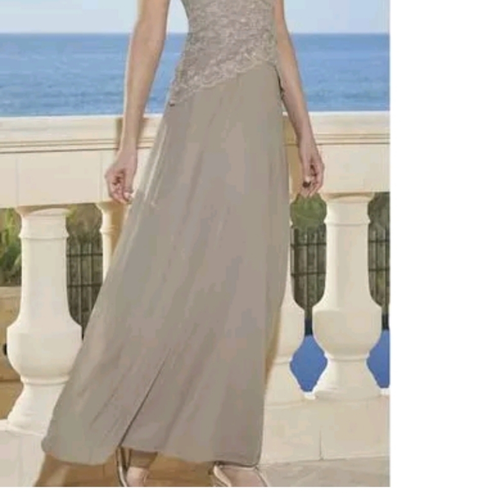 Final $7 /Midnight Velvet "Ebellished Knit Lace Maxi Dress" Sz. S Tan - Picture 4 of 7